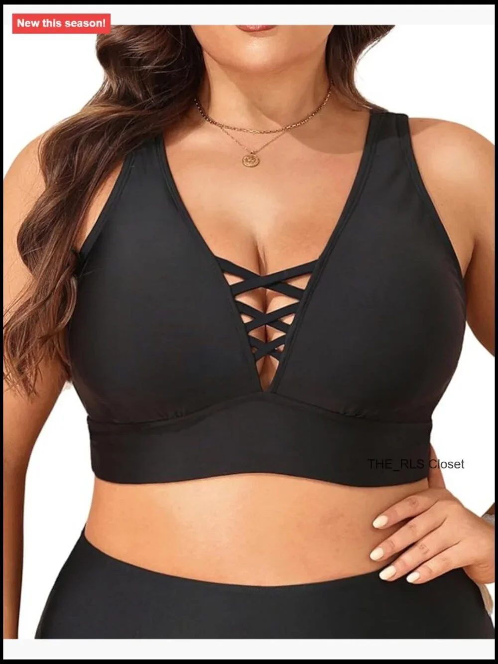 Plus Size Bikini Top Only Lace Up V Neck Swimsuit Top for Large Bust Swimwear